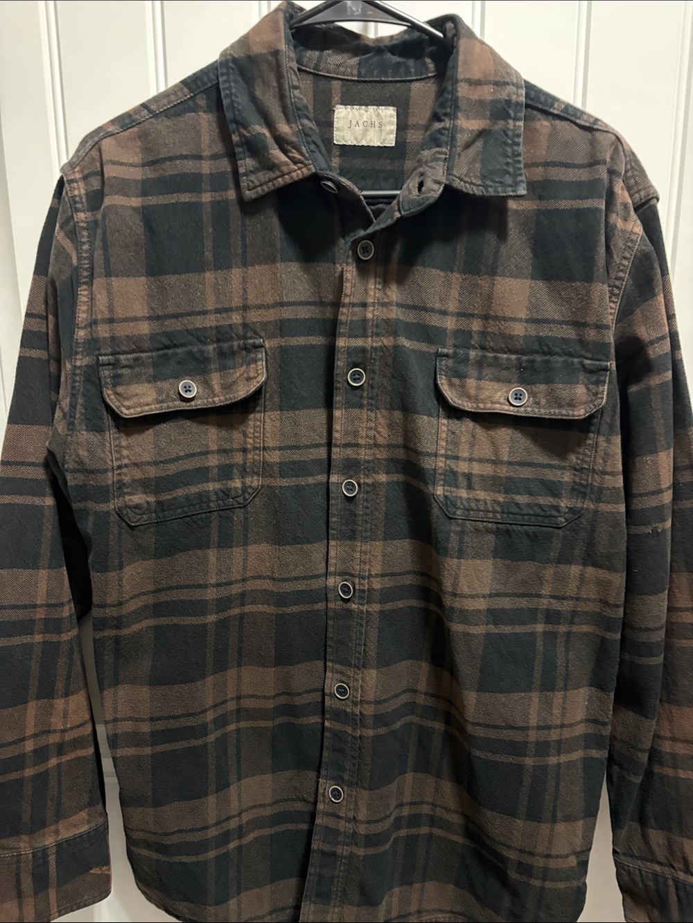 JACHS Brown Black Plaid Flannel Shirt 100% Cotton Workwear Size Unknown
